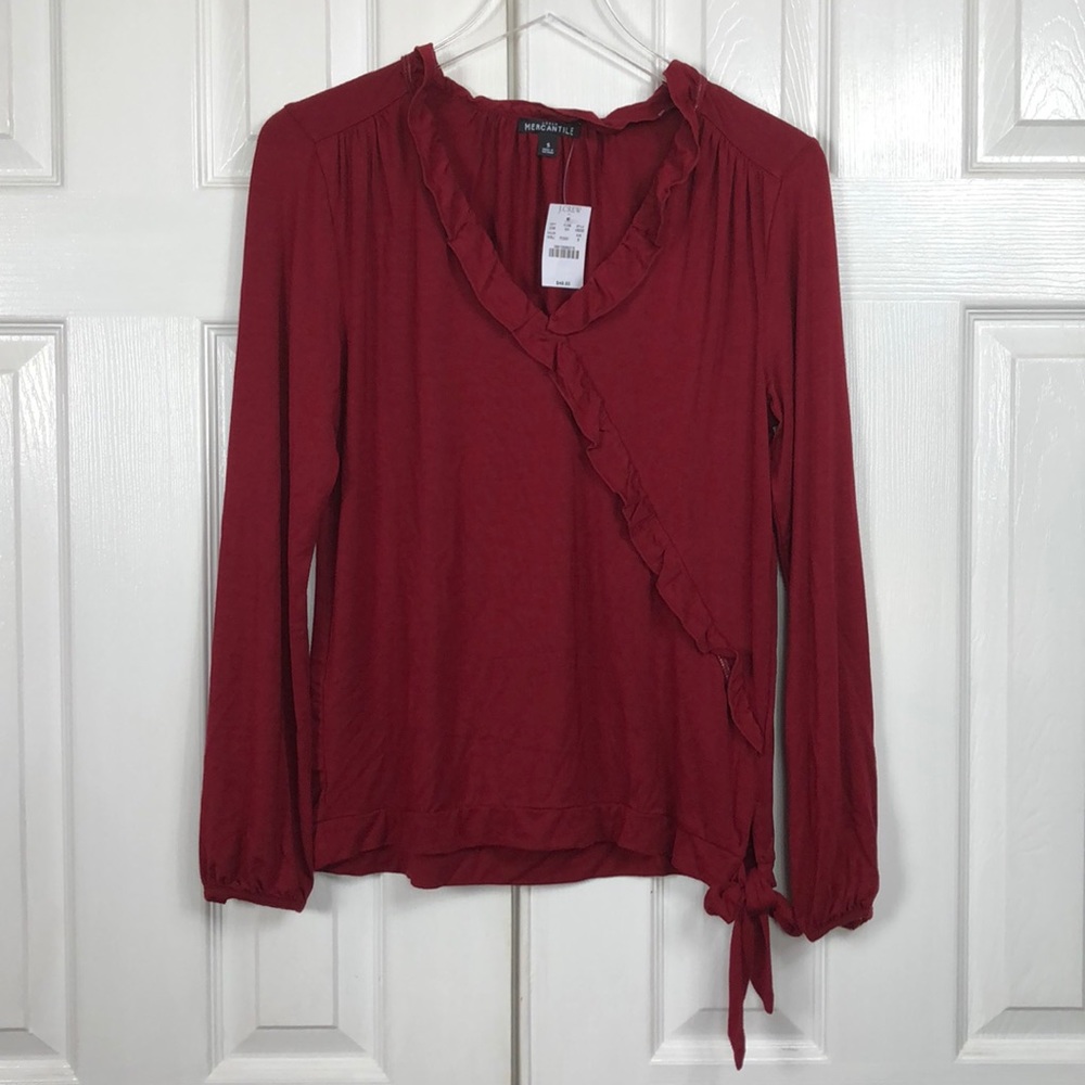 J Crew Red Ruffle Top Size Small